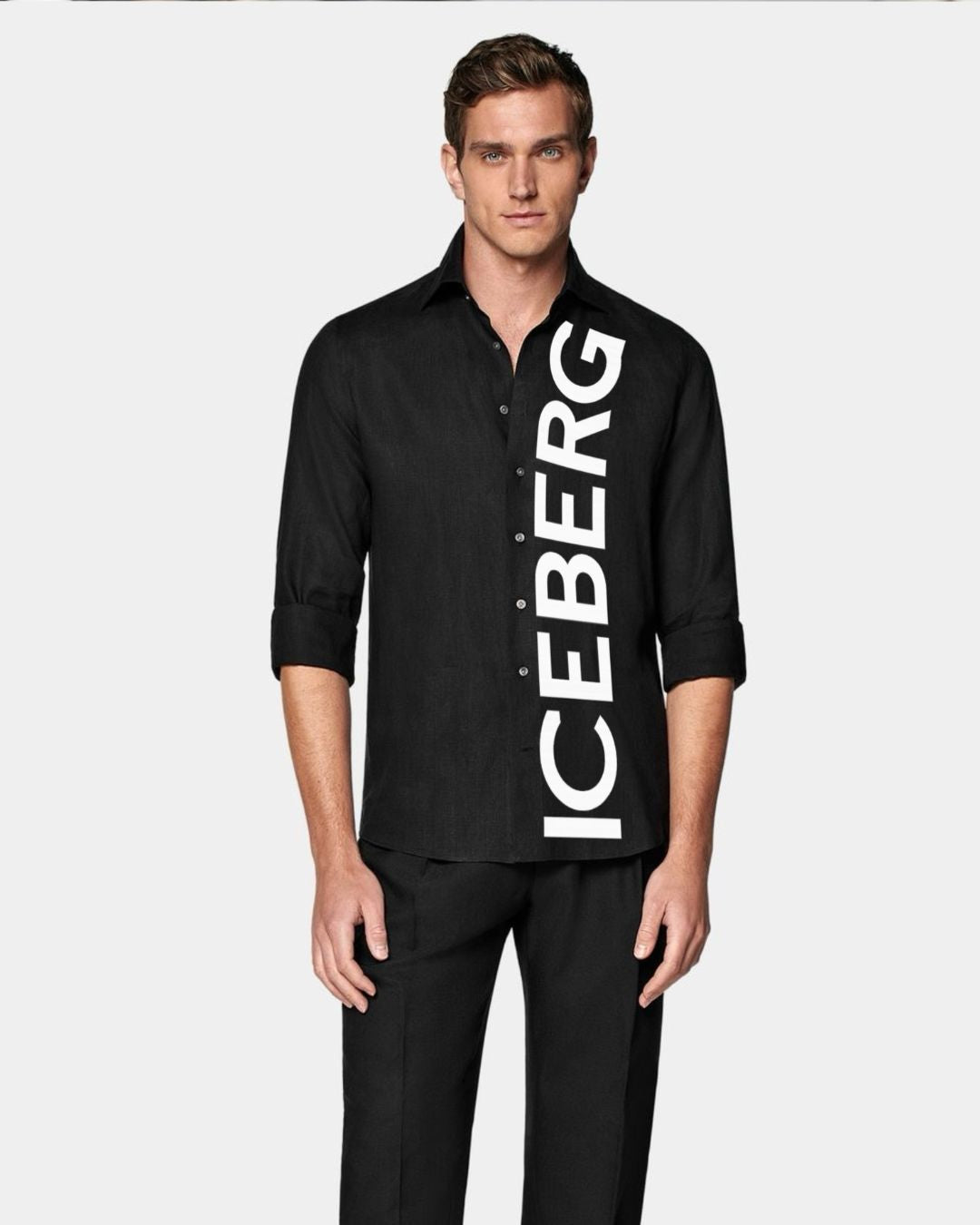 MEN'S ICEBERG FULL SLEEVE  BLACK SHIRT