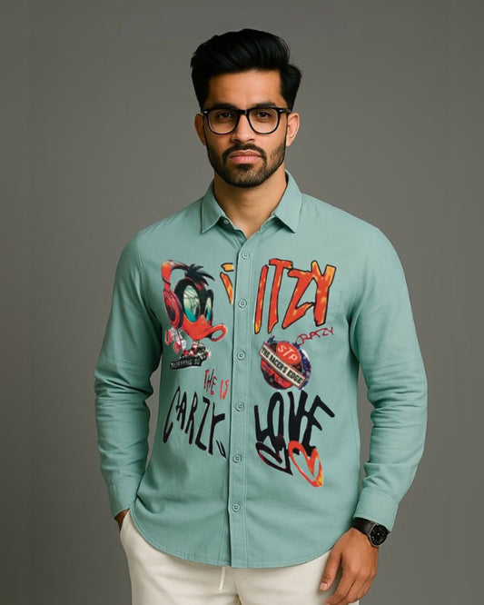 MEN'S ITS CRAZY LOVE DUCK FULL SLEEVE GREEN SHIRT (*)