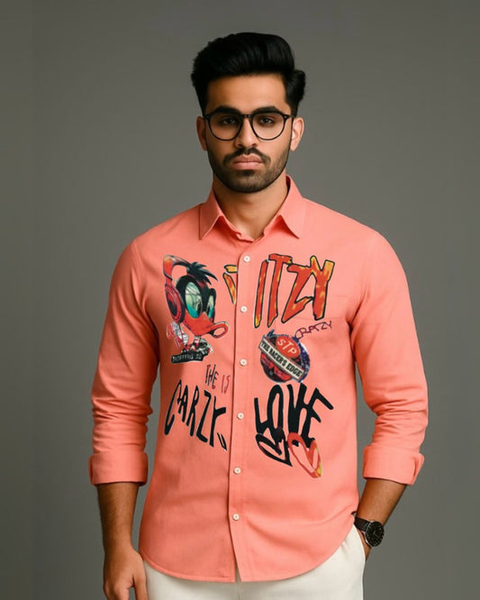 MEN'S ITS CRAZY LOVE DUCK FULL SLEEVE PEACH SHIRT(*)