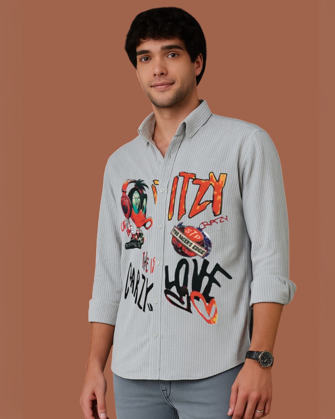 MEN'S ITS CRAZY LOVE DUCK FULL SLEEVE STRIPE SHIRT(*)