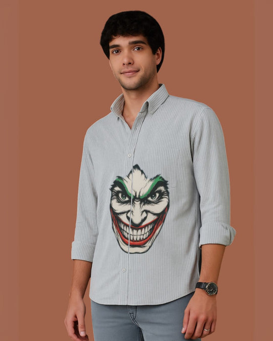 MEN'S JOKER PRINT FULL SLEEVE STRIPE SHIRT (*)
