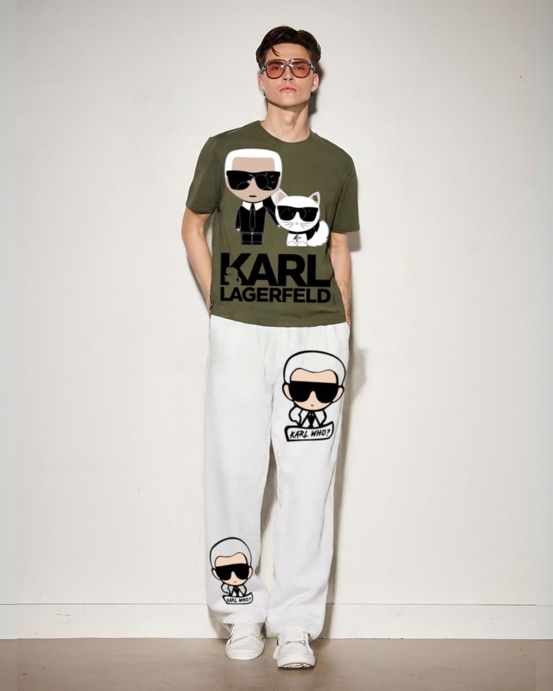 MEN'S KARL WHO  CORDS (OLIVE AND WHITE)