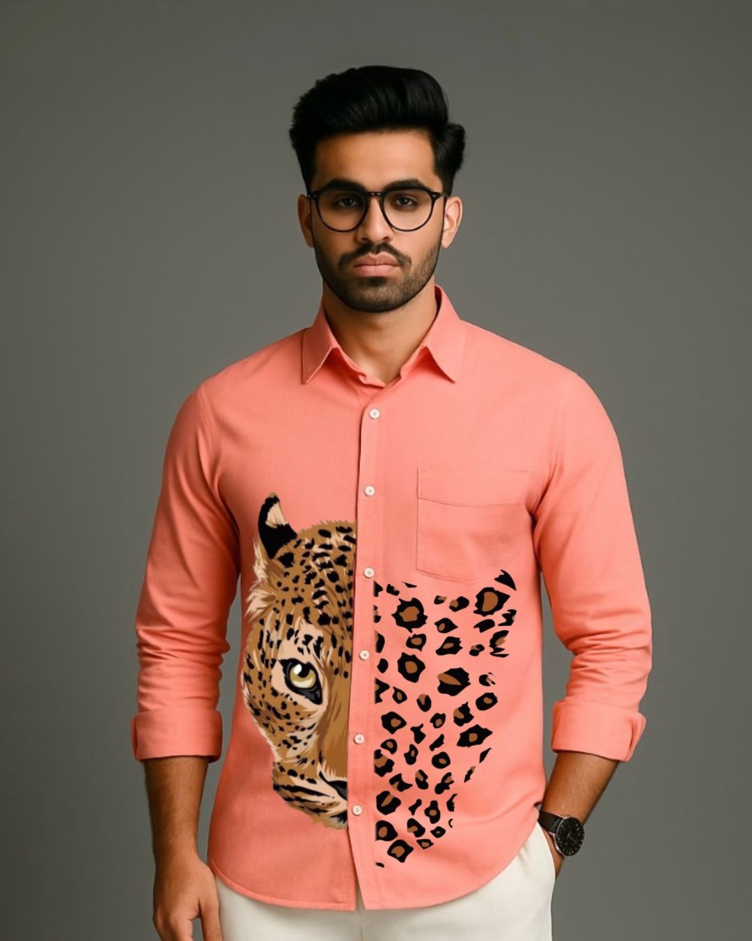 MEN'S LEO HEART FULL SLEEVE  PEACH SHIRT