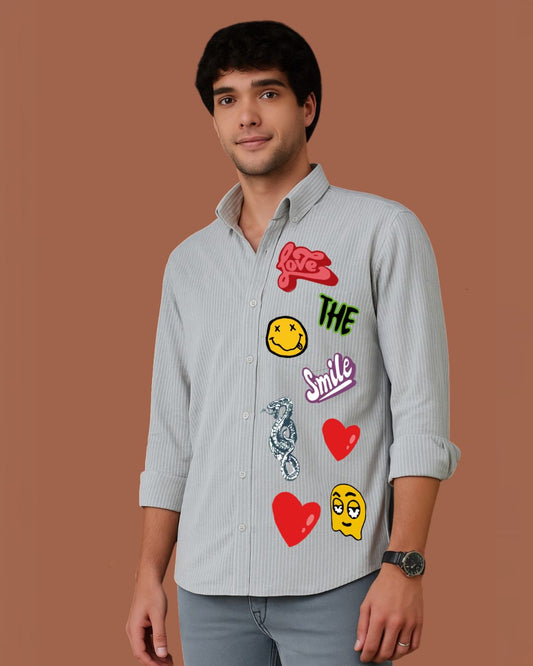 MEN'S LOVE SMILEY FULL SLEEVE STRIPE SHIRT (*)