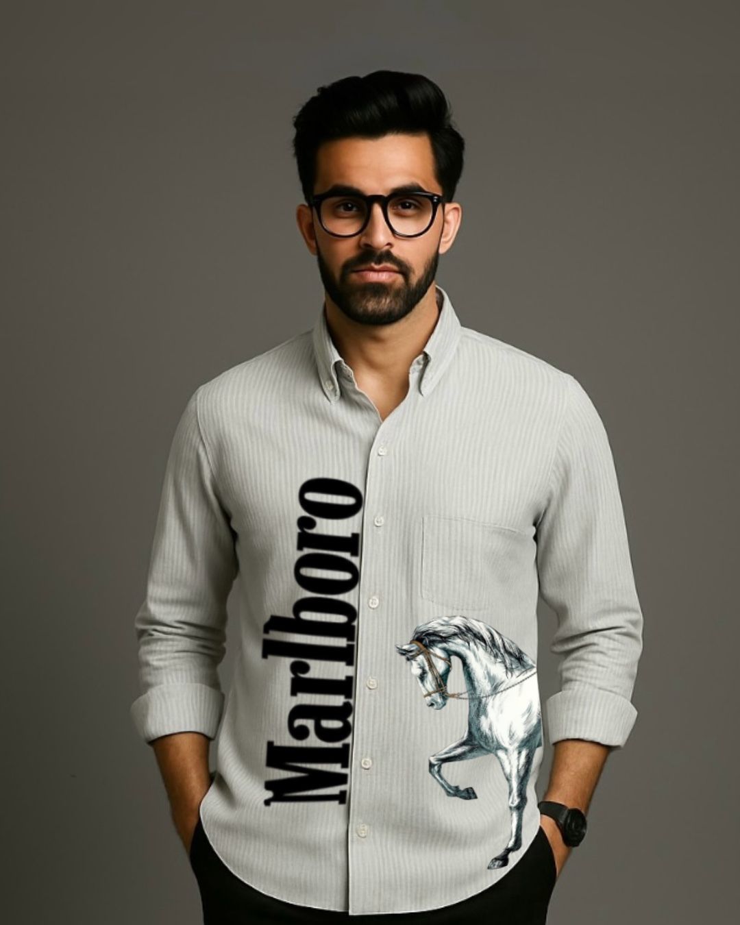 MEN'S MARLBORO  FULL SLEEVE  STRIPE SHIRT