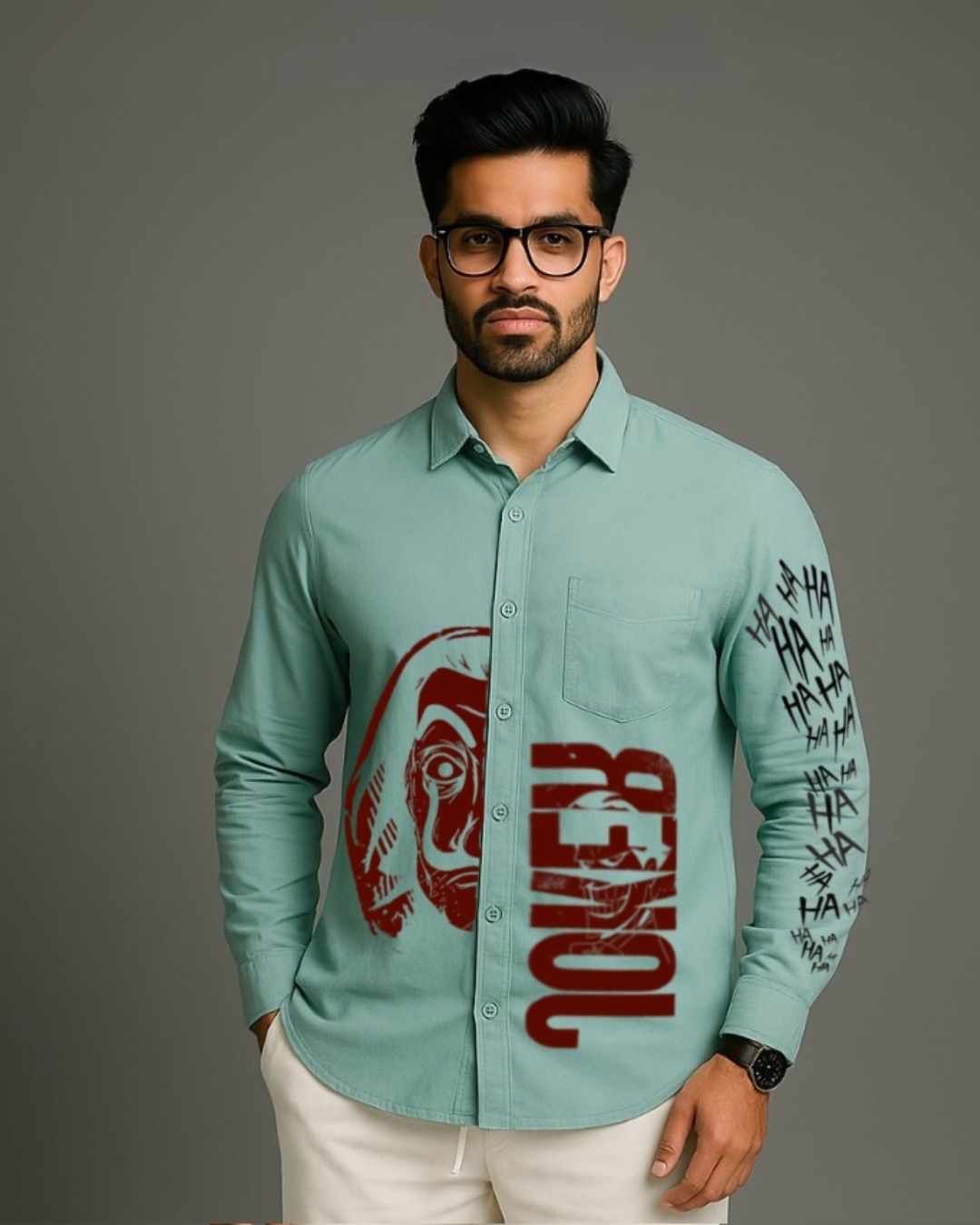 MEN'S MASKED POWER  FULL SLEEVE  GREEN SHIRT