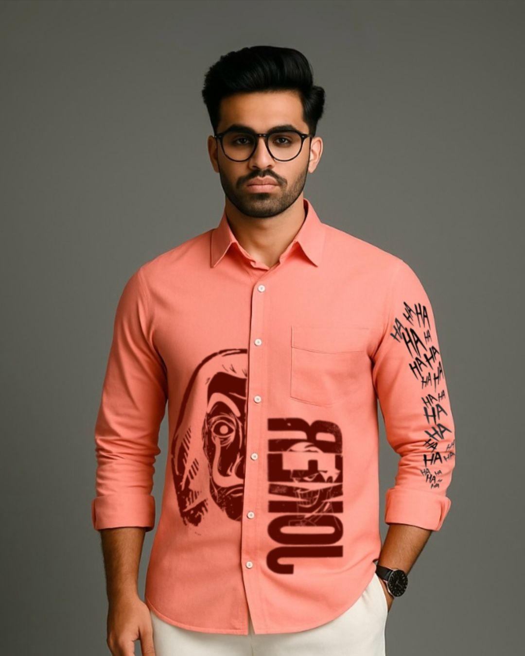 MEN'S MASKED POWER  FULL SLEEVE  PEACH SHIRT