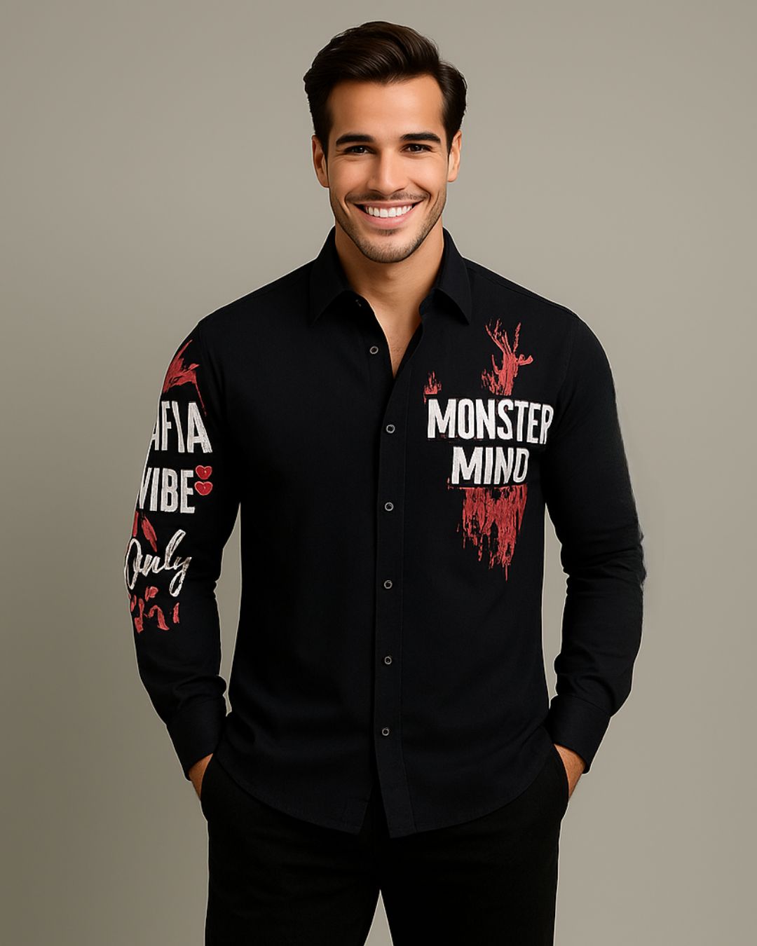 MEN'S MONSTER MIND FULL SLEEVE BLACK SHIRT