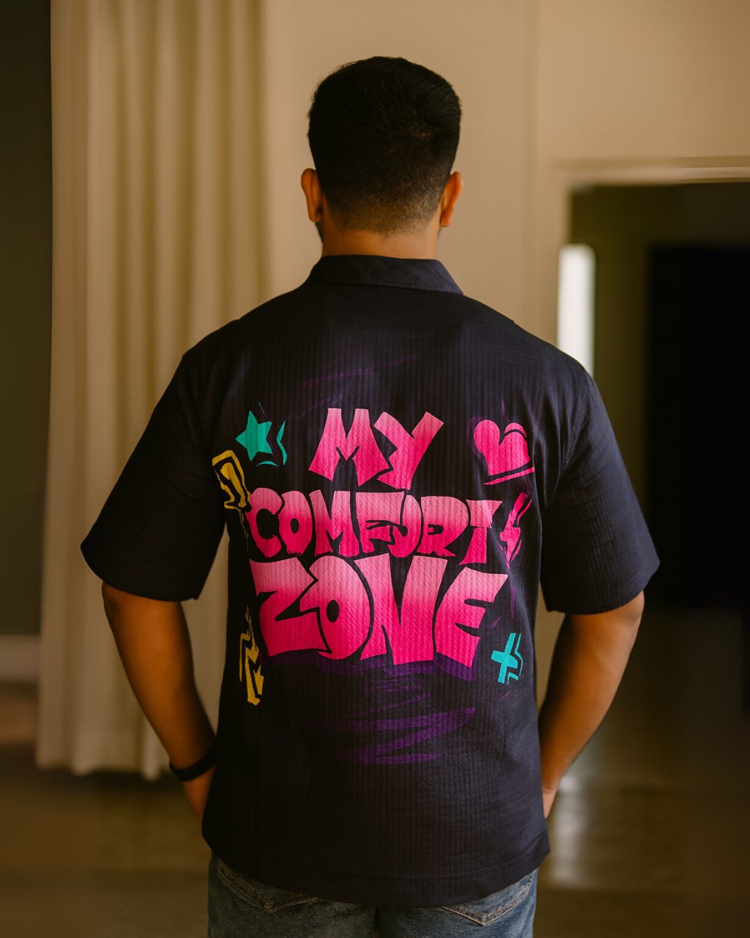 MEN'S MY COMFY ZONE HALF SLEEVE BLACK SHIRT