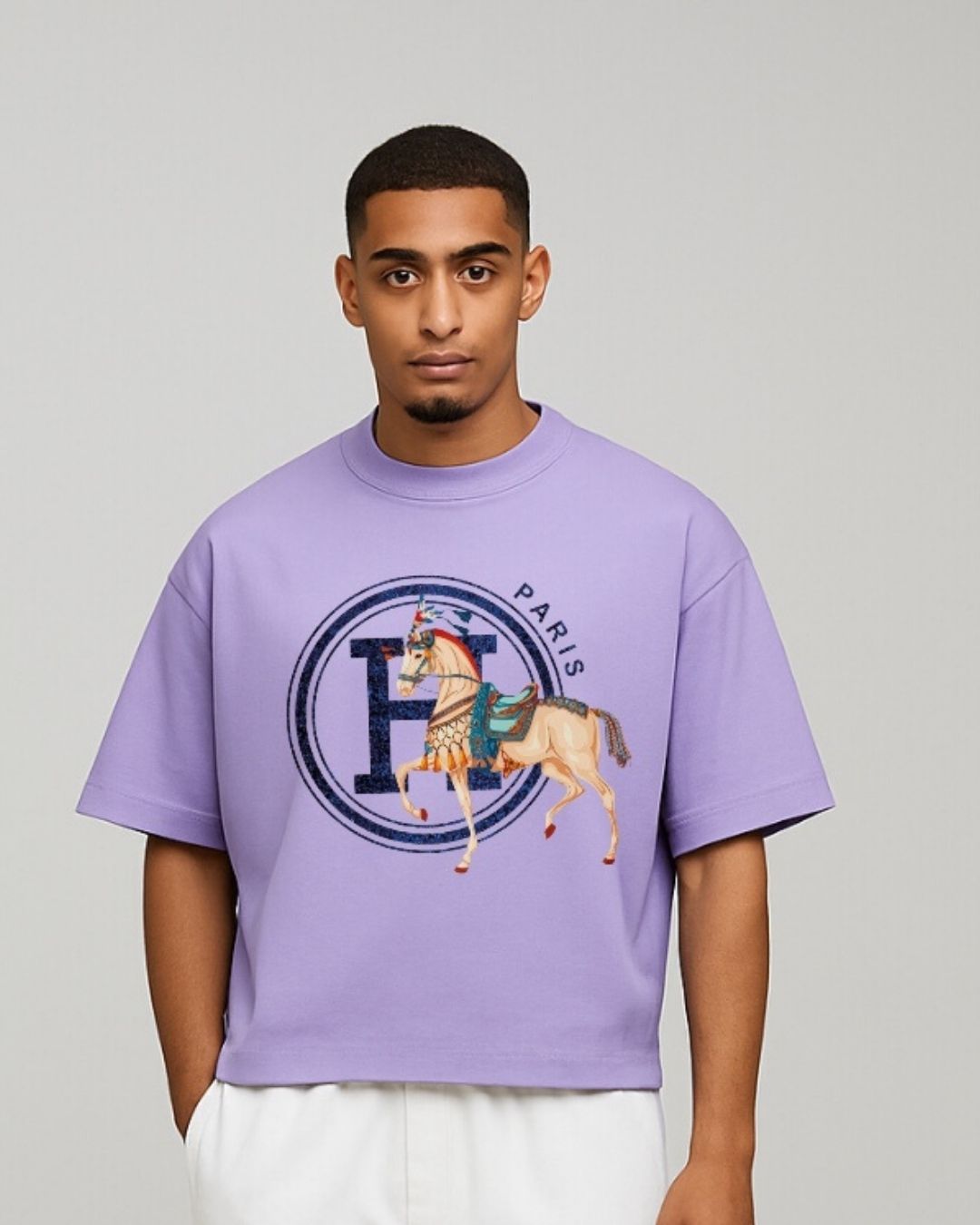 MEN'S PARIS HORSE OVERSIZED TSHIRT (PURPLE )