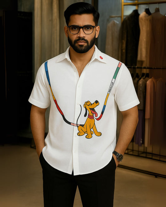 MEN'S PLUTO POP HALF SLEEVE WHITE SHIRT