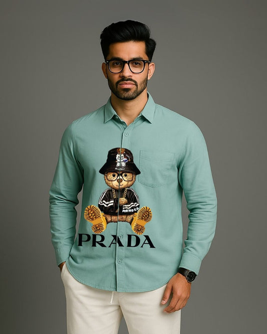 MEN'S PRADA TEDDY FULL SLEEVE GREEN SHIRT