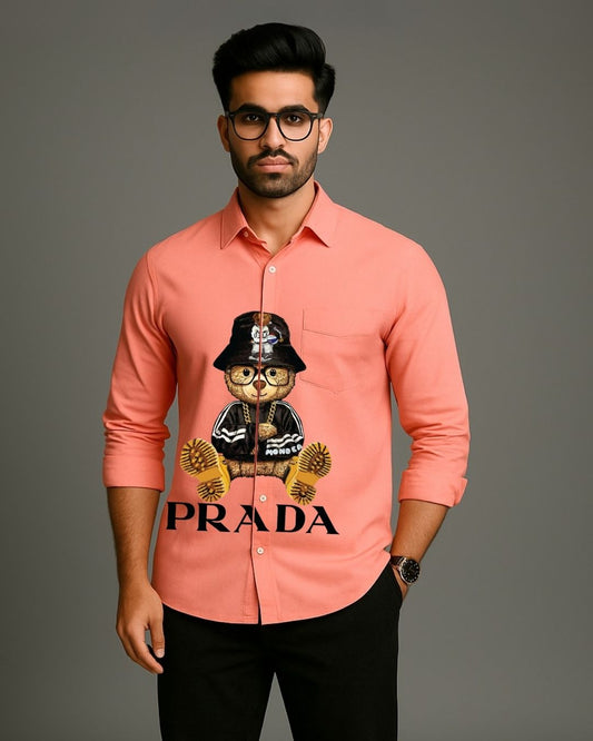MEN'S PRADA TEDDY FULL SLEEVE PEACH SHIRT