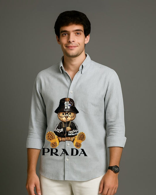 MEN'S PRADA TEDDY FULL SLEEVE STRIPE SHIRT