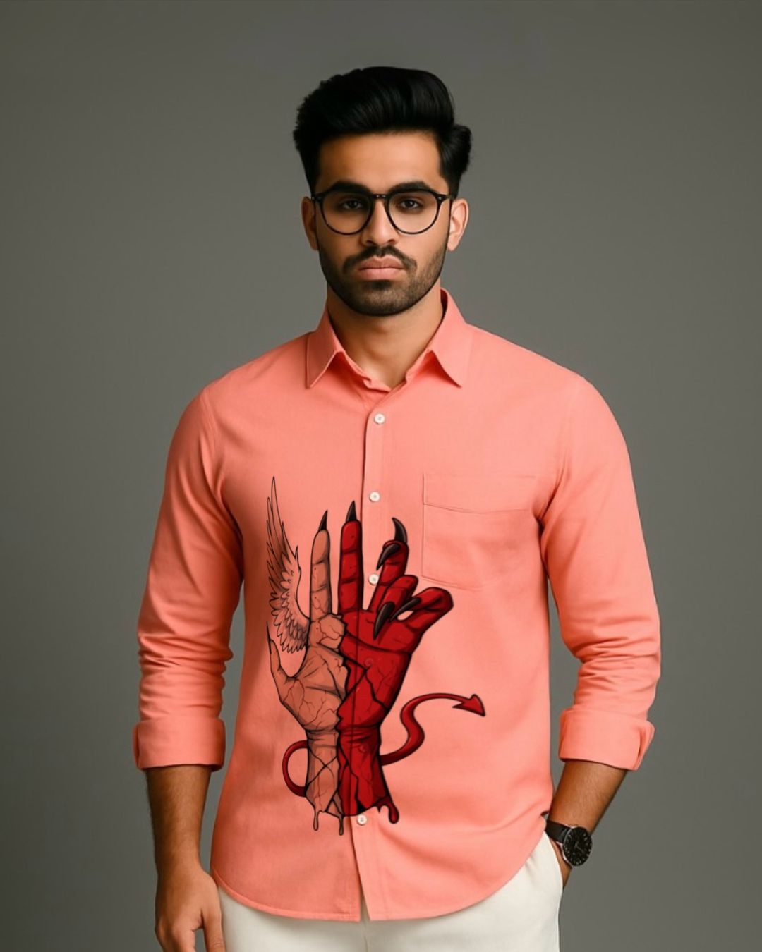MEN'S PURE EVIL FULL SLEEVE  PEACH SHIRT