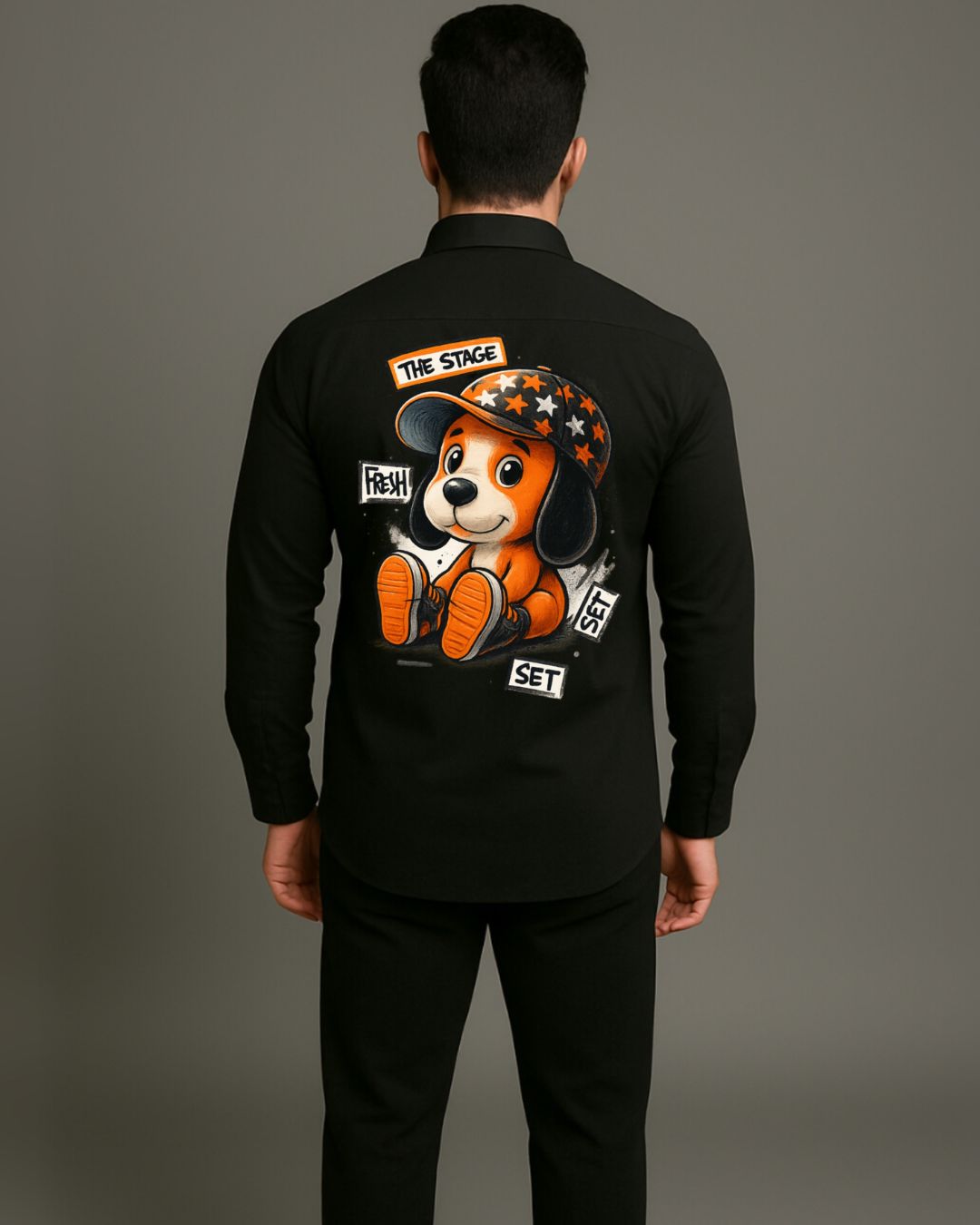 MEN'S RAW WOOD FULL SLEEVE BLACK SHIRT