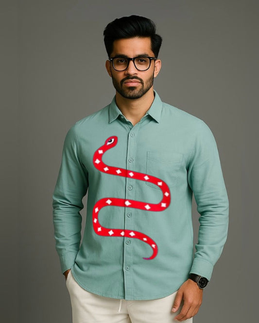 MEN'S RED DOT SNAKE FULL SLEEVE GREEN SHIRT (*)