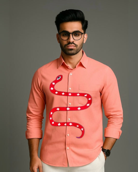 MEN'S RED DOT SNAKE FULL SLEEVE PEACH SHIRT (*)