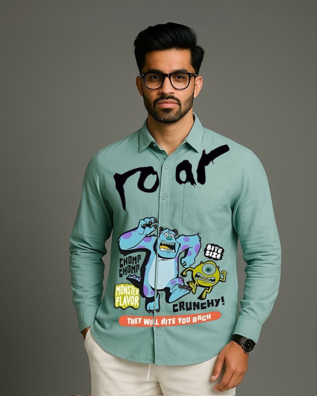 MEN'S ROAR CRUNCHY FULL SLEEVE  GREEN SHIRT