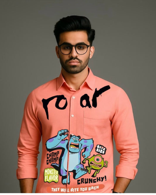 MEN'S ROAR CRUNCHY FULL SLEEVE  PEACH SHIRT