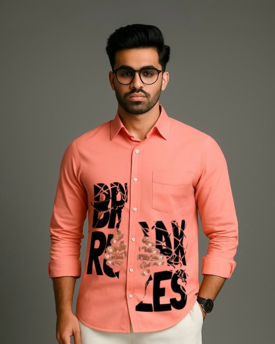 MEN'S RULE BREAKER FULL SLEEVE  PEACH SHIRT