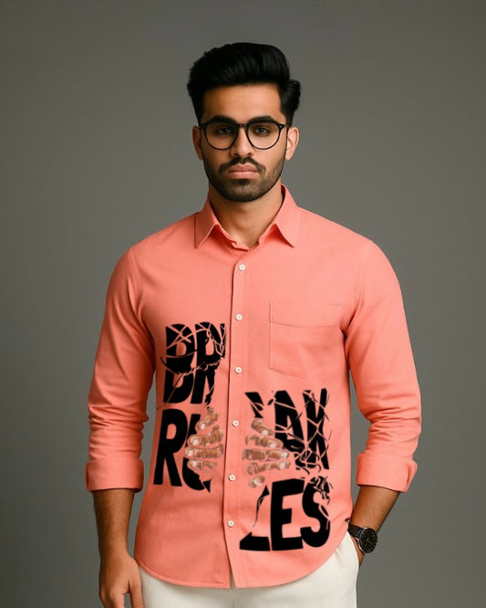 MEN'S RULE BREAKER FULL SLEEVE  PEACH SHIRT