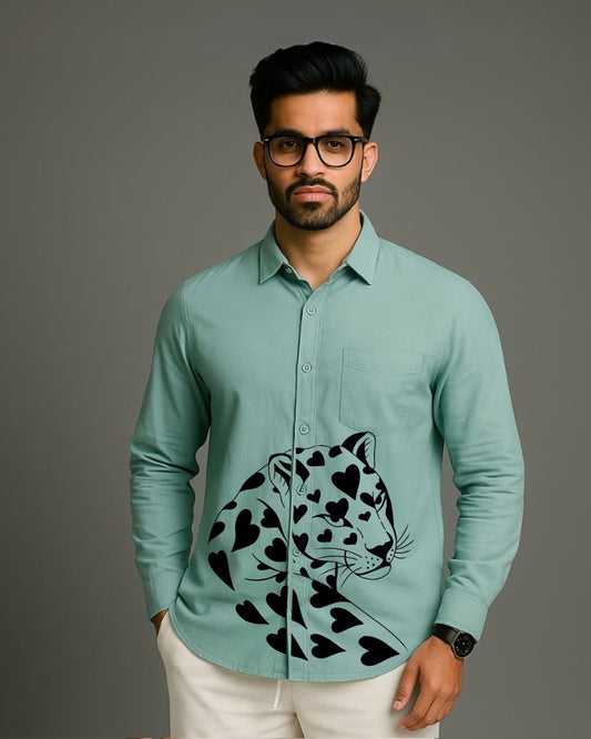 MEN'S SNOW LEO FULL SLEEVE  GREEN SHIRT