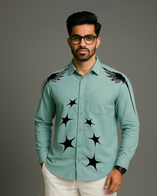 MEN'S STAR ANGEL FULL SLEEVE  GREEN SHIRT