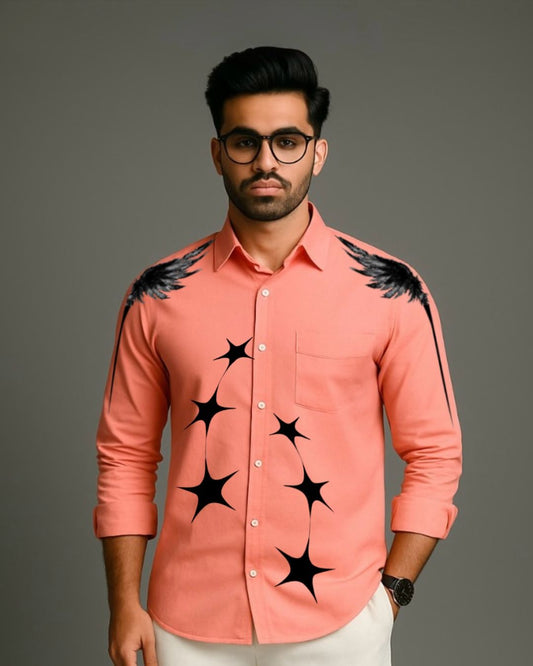 MEN'S STAR ANGEL FULL SLEEVE  PEACH SHIRT
