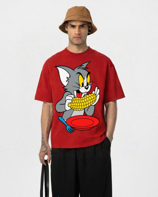 MEN’S STREET CARTOON OVERSIZED TSHIRT (RED)