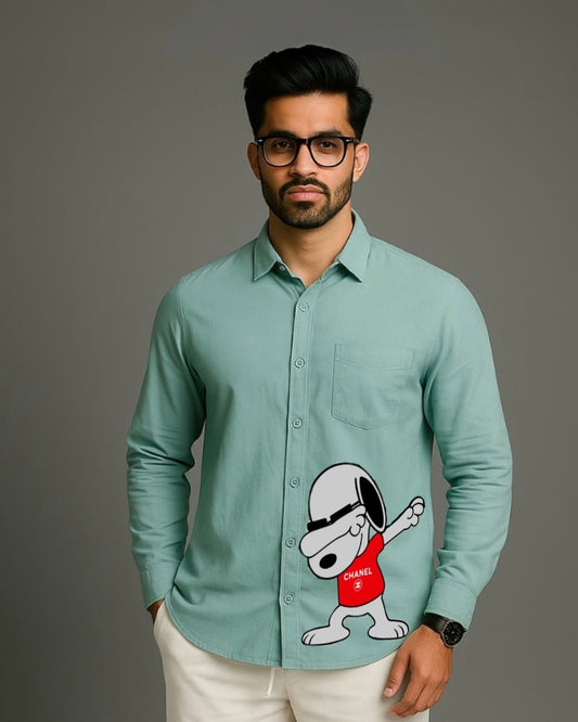 MEN'S STREET SNOOPY FULL SLEEVE GREEN SHIRT