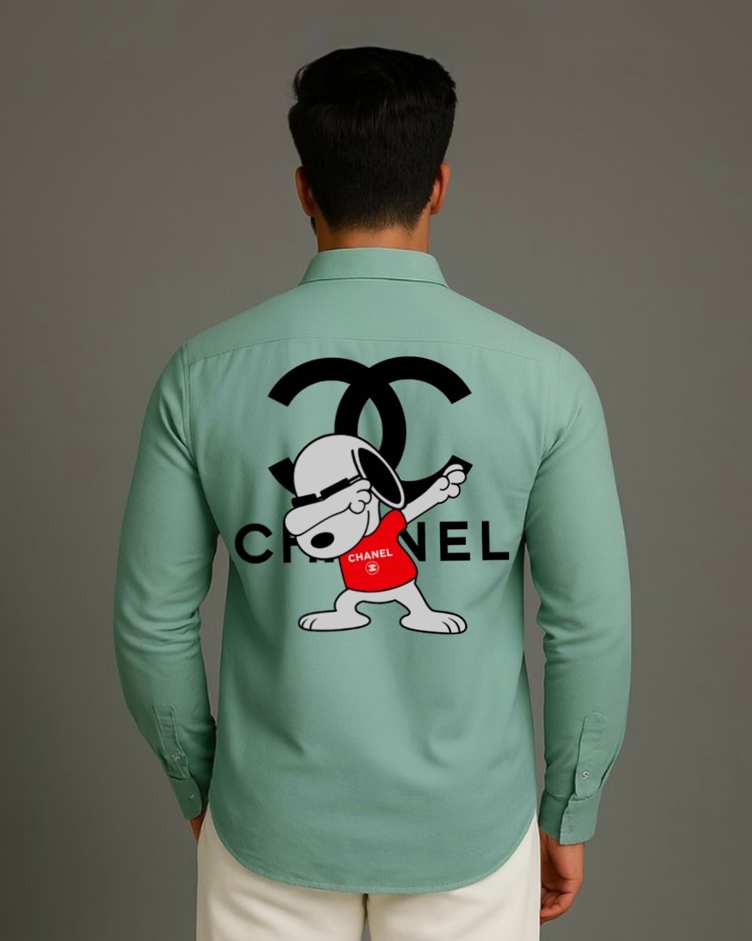 MEN'S STREET SNOOPY FULL SLEEVE GREEN SHIRT