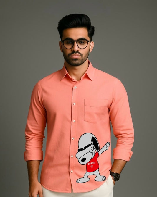 MEN'S STREET SNOOPY FULL SLEEVE PEACH SHIRT