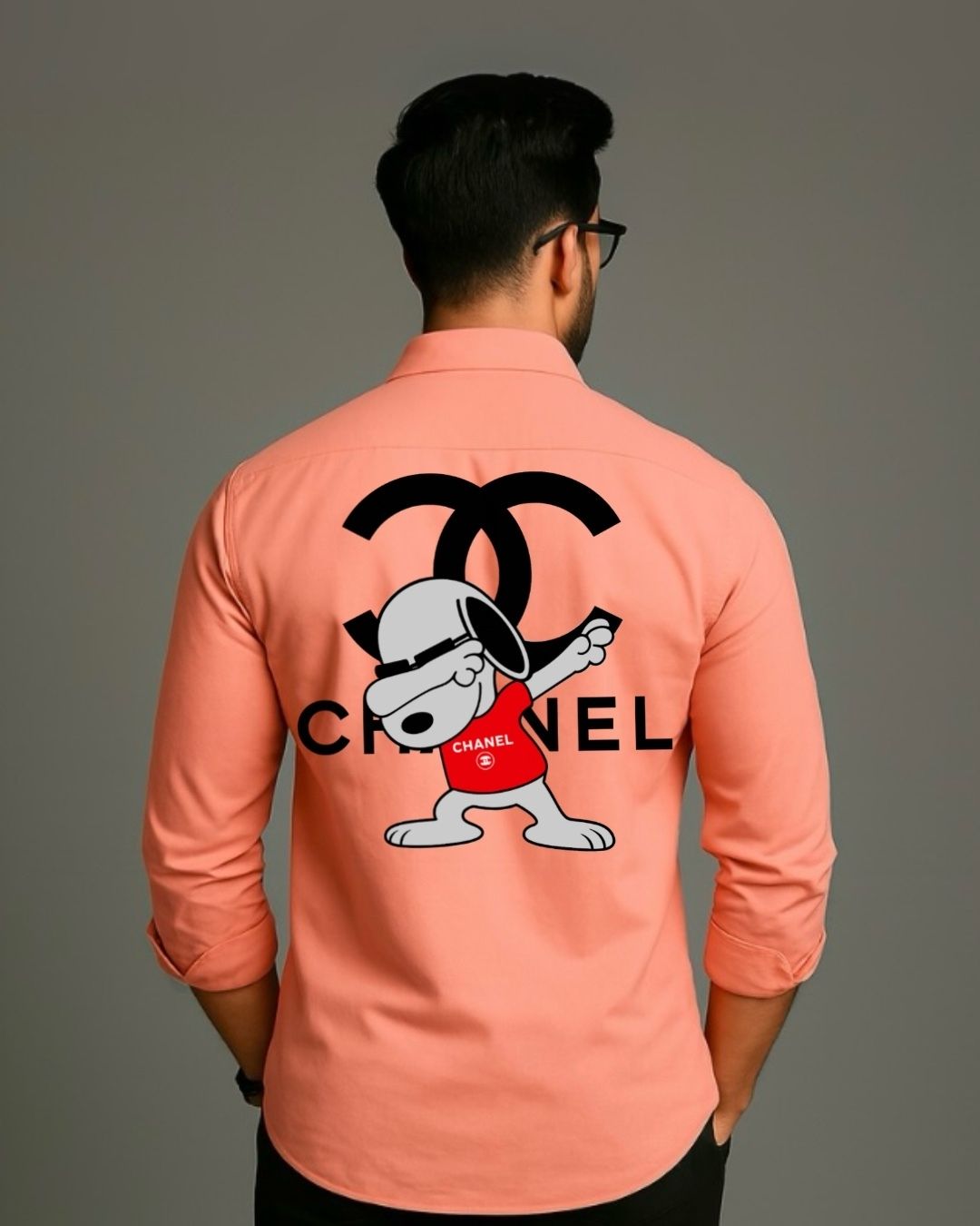 MEN'S STREET SNOOPY FULL SLEEVE PEACH SHIRT