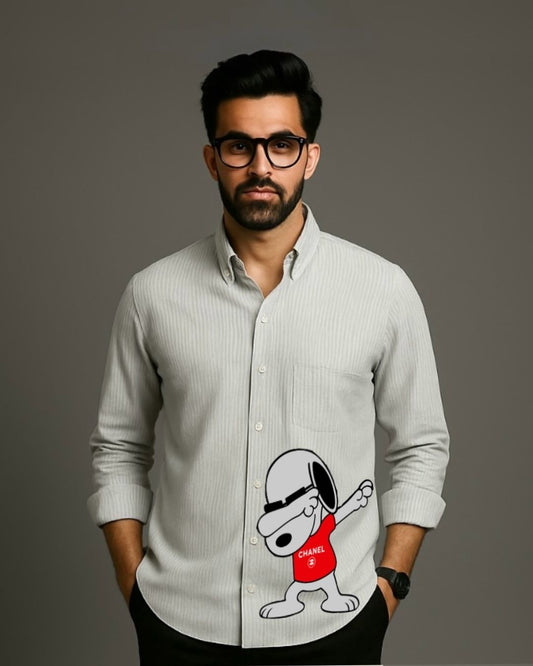 MEN'S STREET SNOOPY FULL SLEEVE STRIPE SHIRT