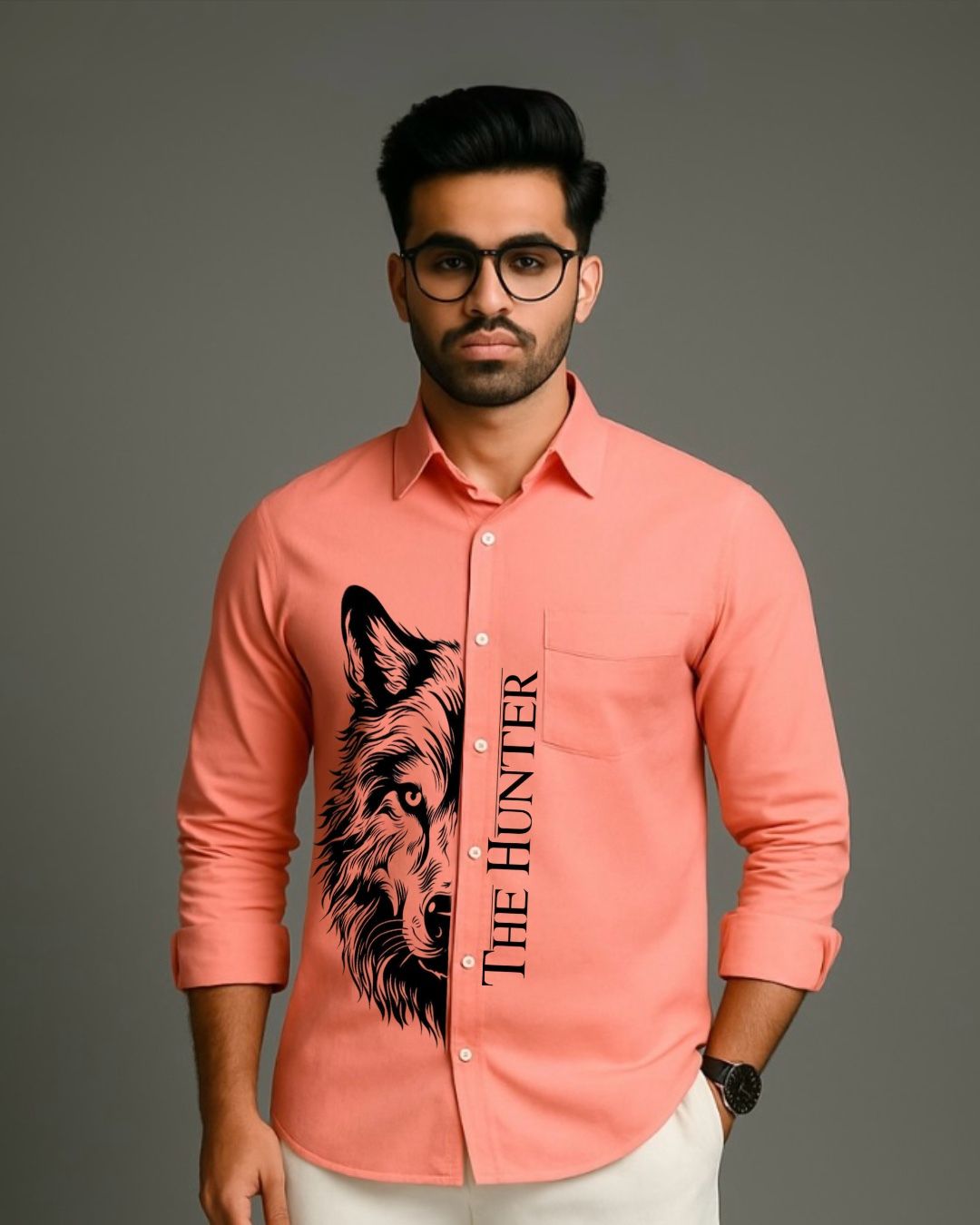 MEN'S THE HUNTER FULL SLEEVE  PEACH SHIRT