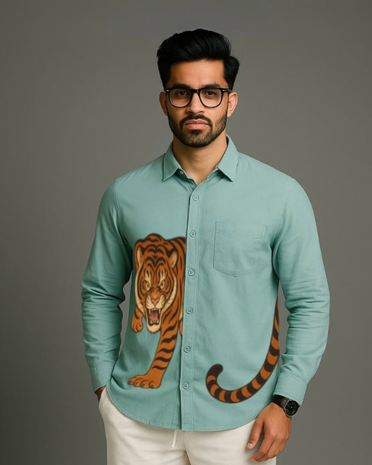 MEN'S TIGER ATTACK FULL SLEEVE GREEN SHIRT