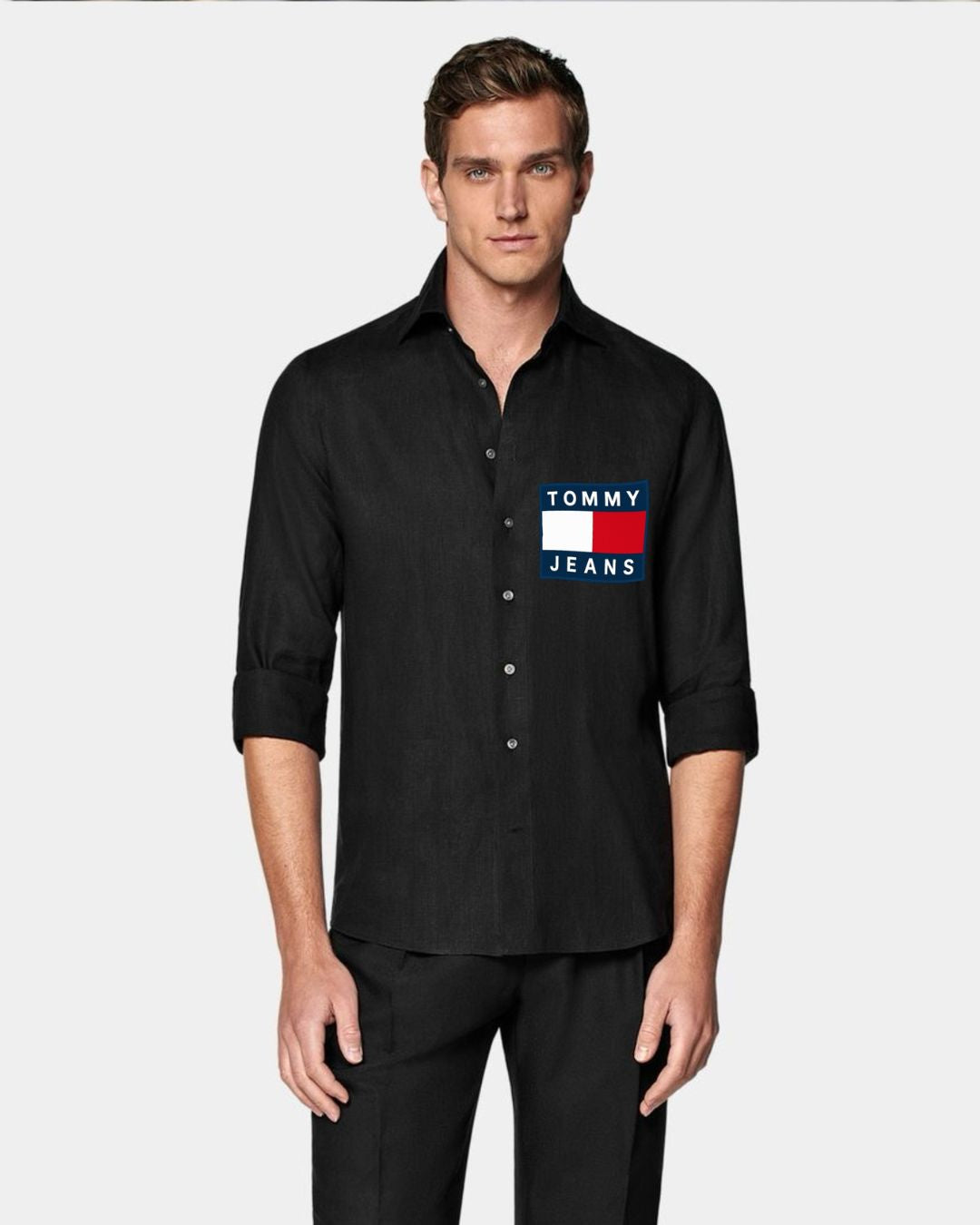 MEN'S TOMMY ICON FULL SLEEVE BLACK SHIRT