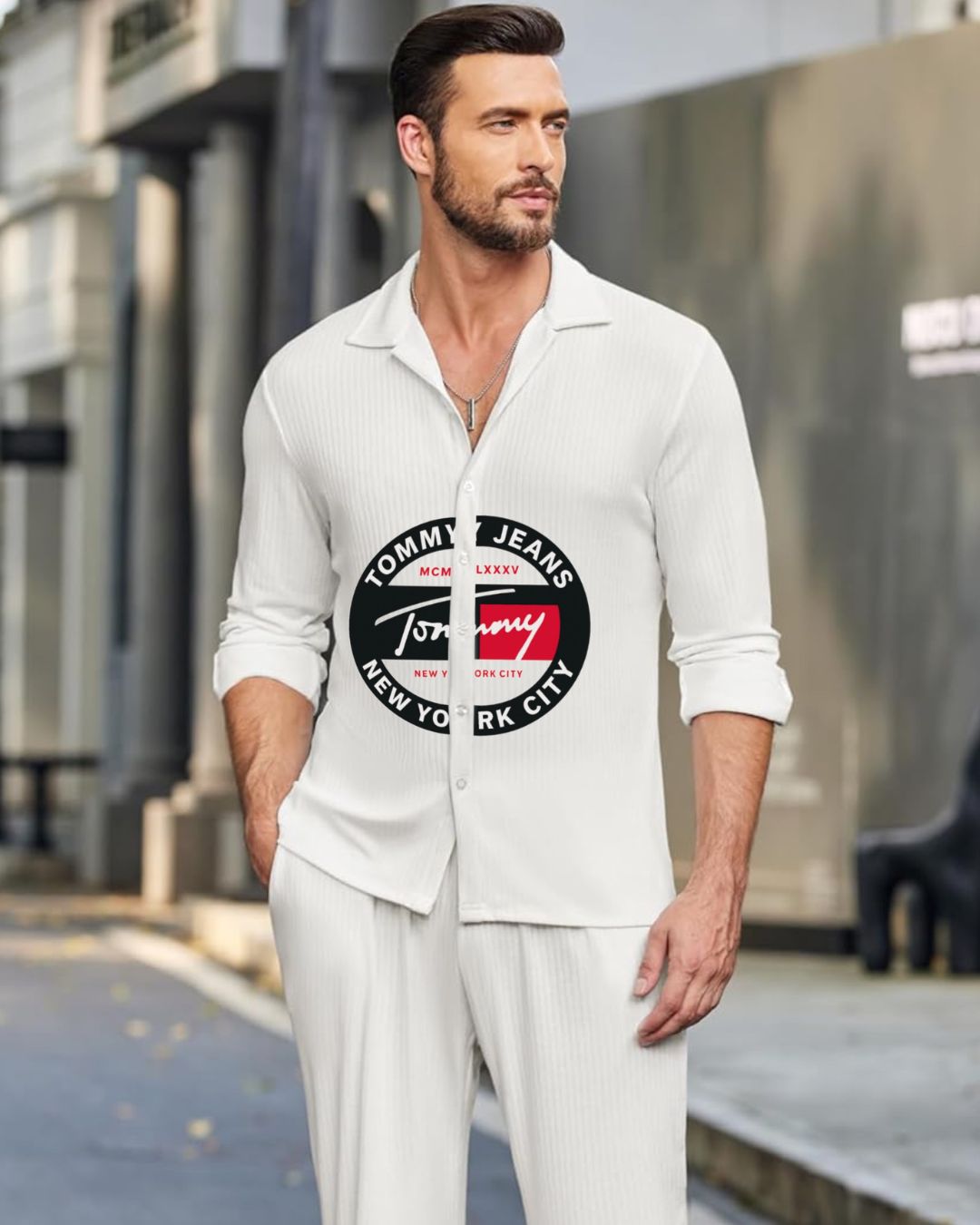 MEN'S TOMMY NEW CITY FULL SLEEVE WHITE SHIRT