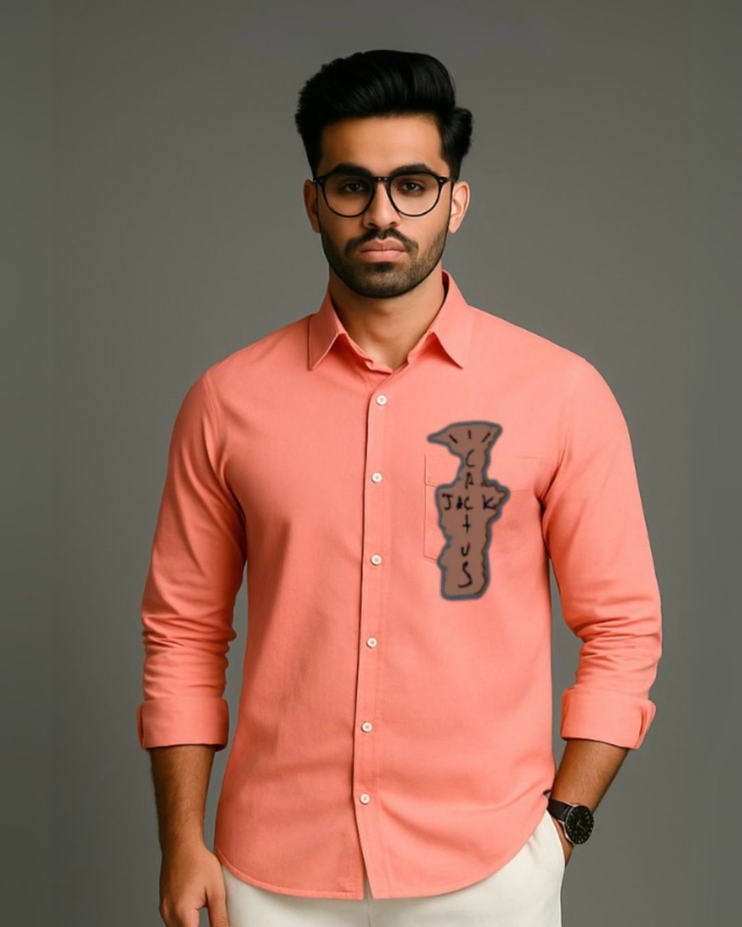 MEN'S TRAVIS TRIPPY FULL SLEEVE PEACH SHIRT (*)