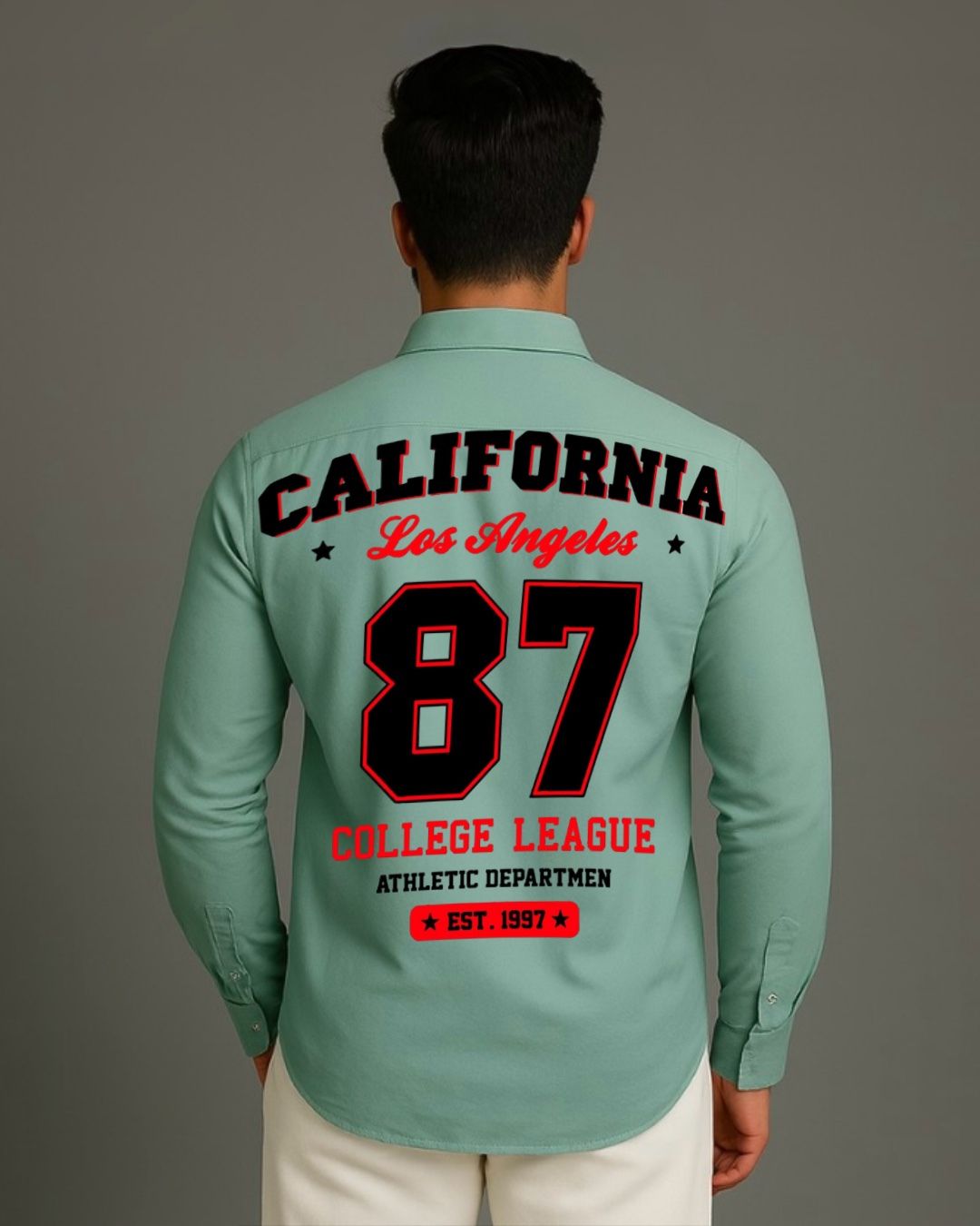 MEN'S COLLEGE LEAGUE  FULL SLEEVE  GREEN SHIRT