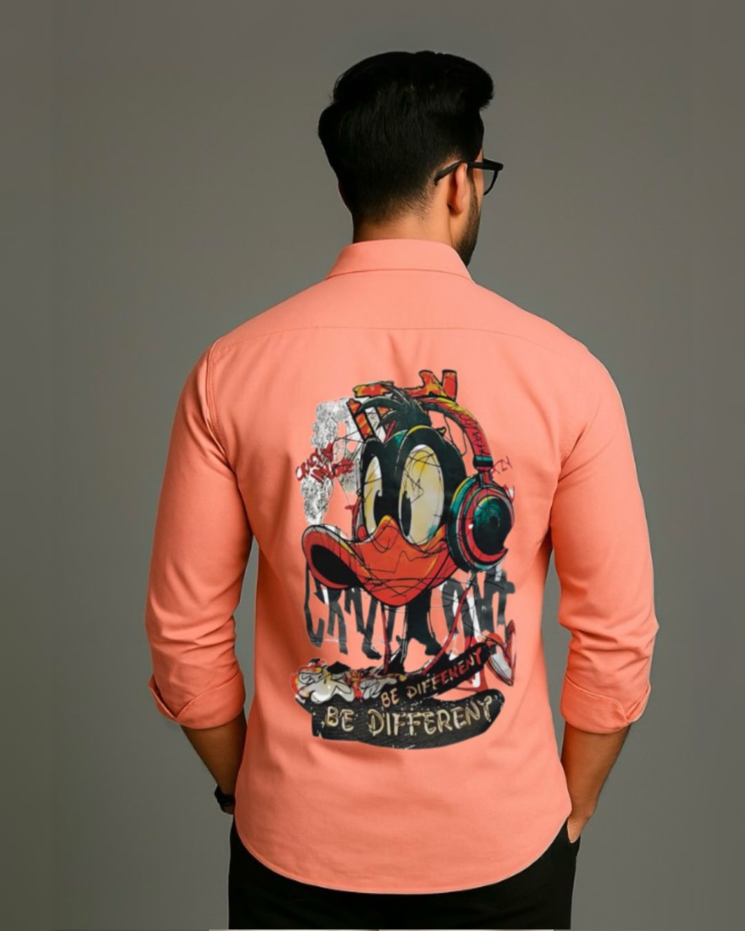 MEN'S ITS CRAZY LOVE DUCK FULL SLEEVE PEACH SHIRT(*)