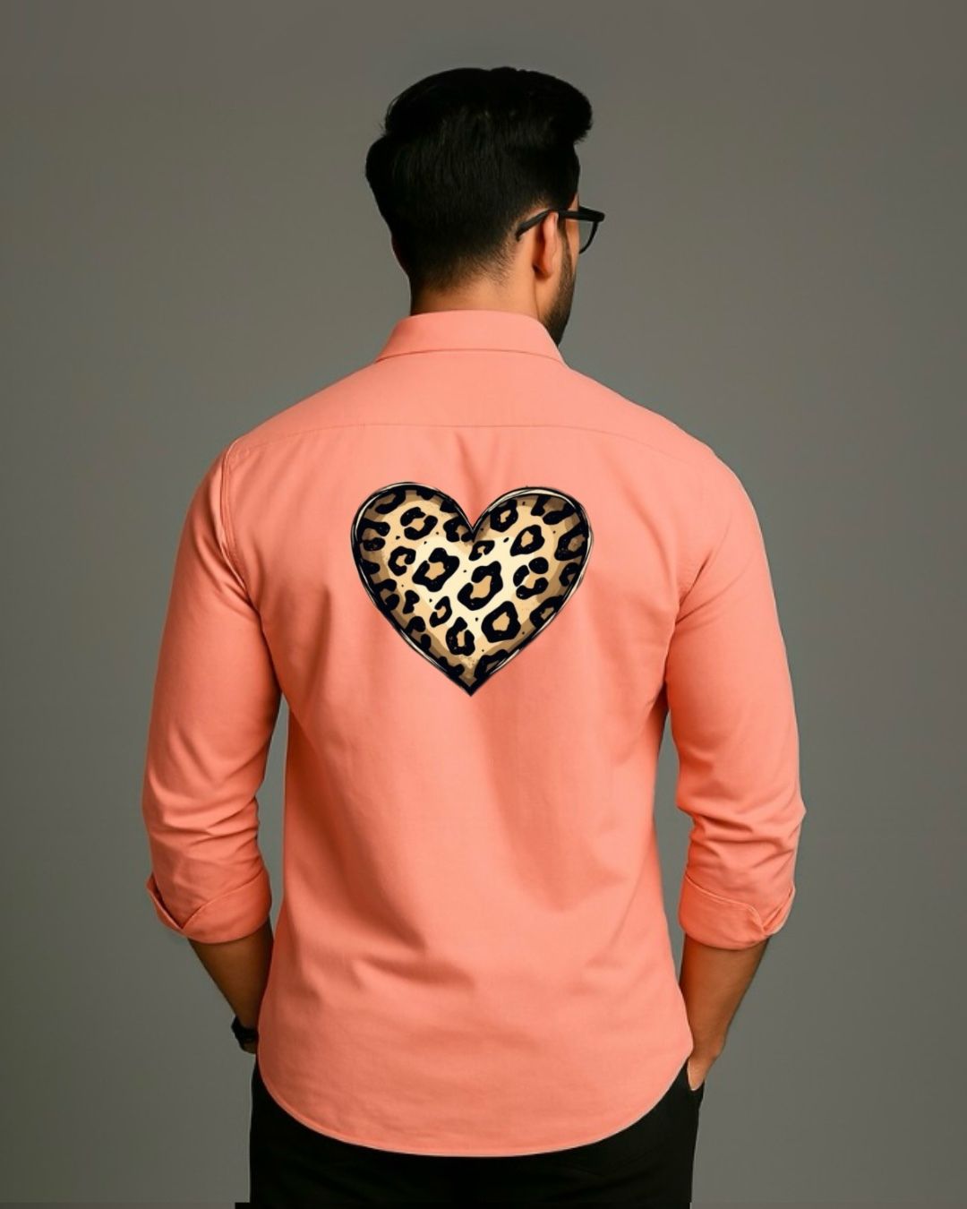 MEN'S LEO HEART FULL SLEEVE  PEACH SHIRT