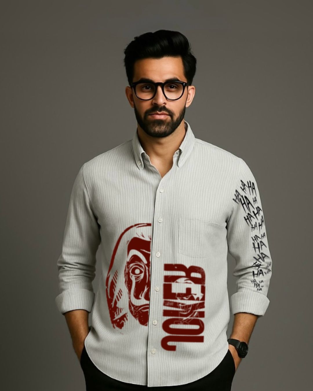 MEN'S MASKED POWER  FULL SLEEVE  STRIPE SHIRT