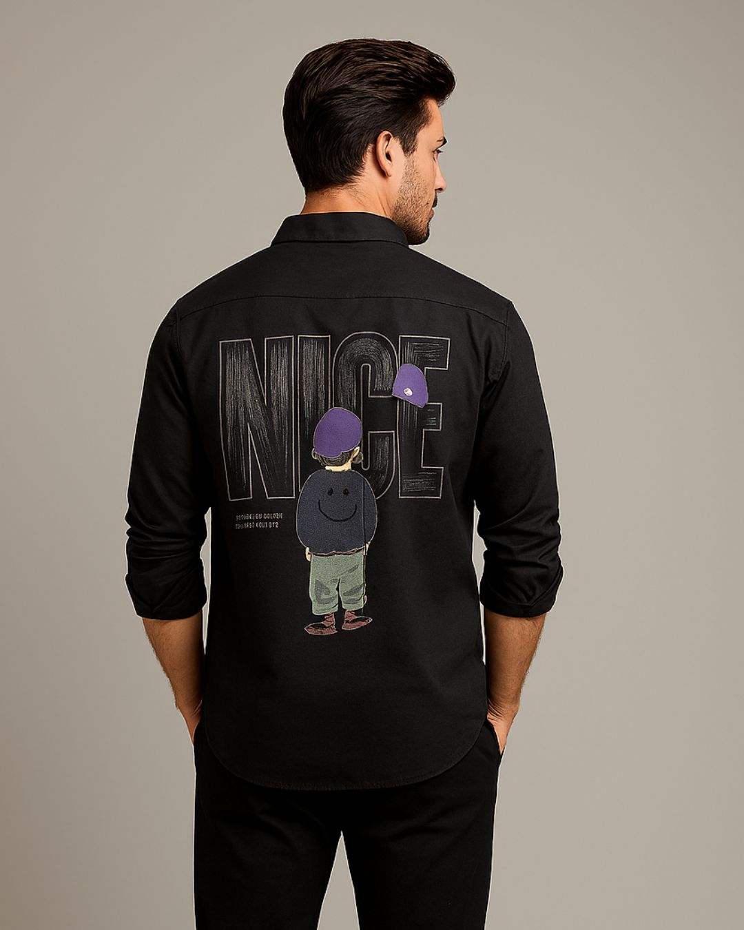 MEN'S NICE SMILE FULL SLEEVE BLACK SHIRT