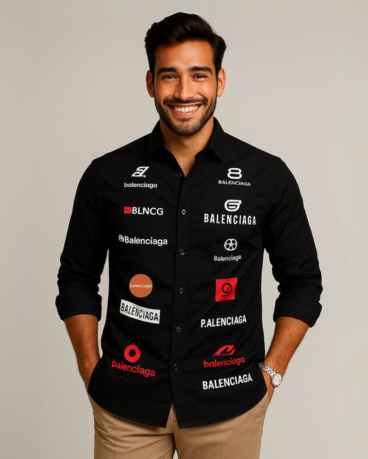 MEN'S RED WHEEL BALAN  FULL SLEEVE BLACK SHIRT