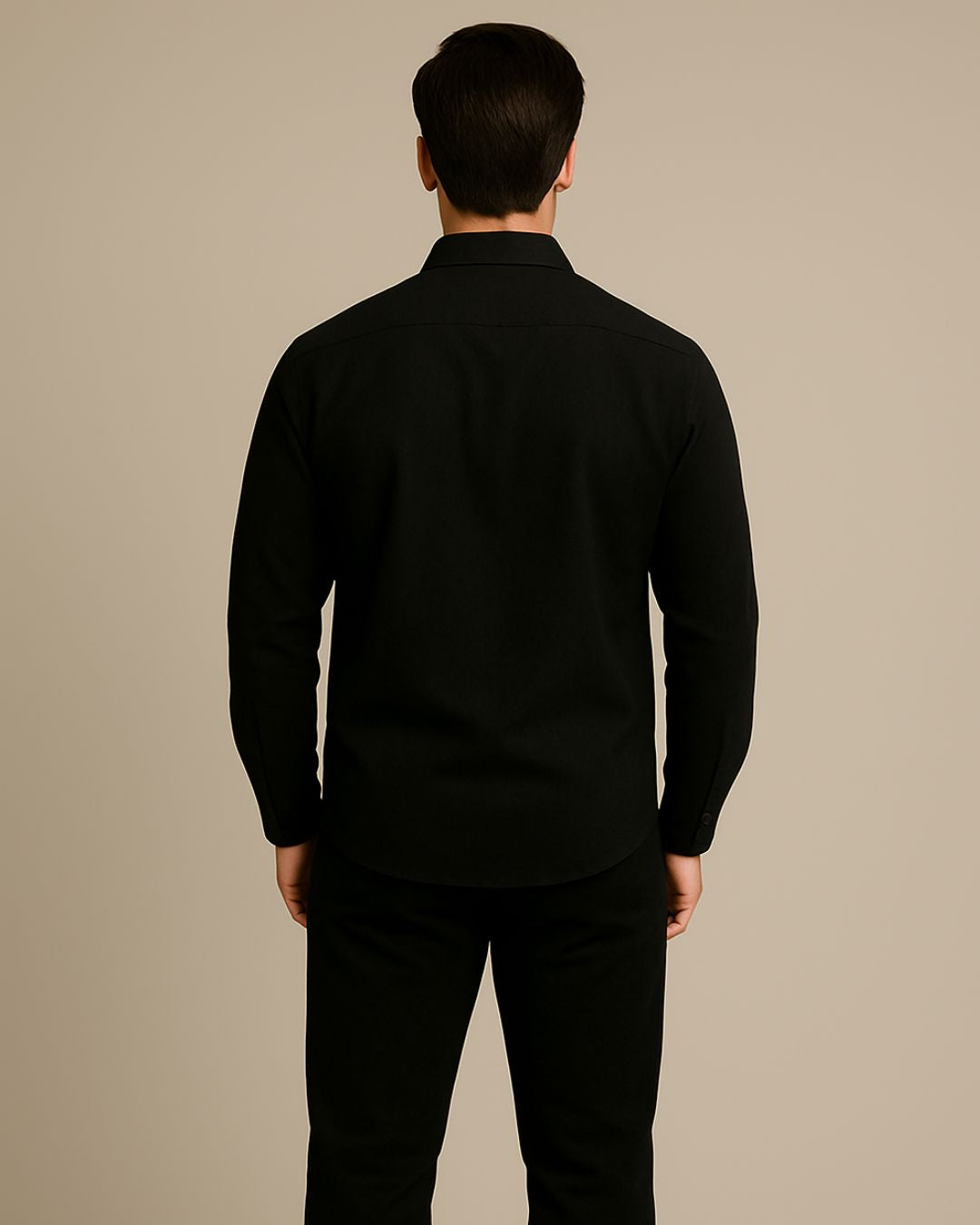 MEN'S TWO FACED LION SILK FULL SLEEVE BLACK SHIRT