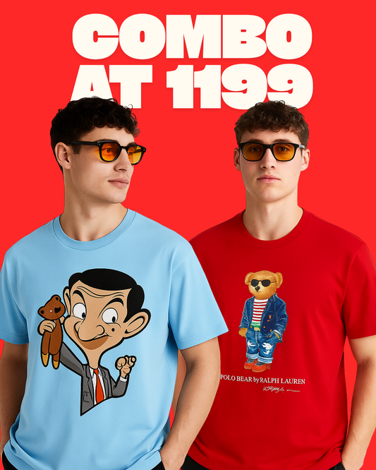 MR.BEAN (BLUE), POLO BEAR (RED) TEE COMBO OF 2(*)