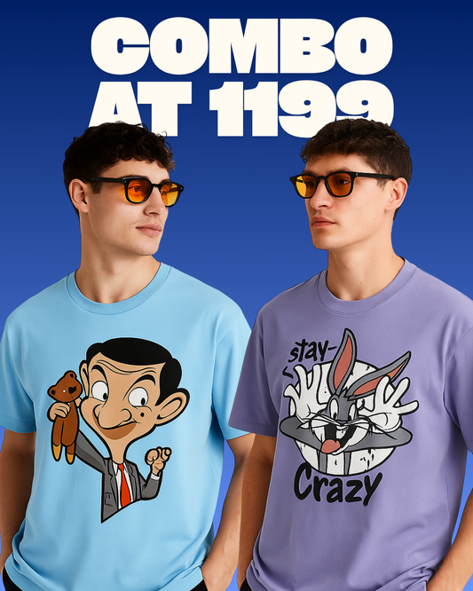 MR.BEAN (BLUE), STAY CRAZY (PURPLE) TEE COMBO OF 2(*)