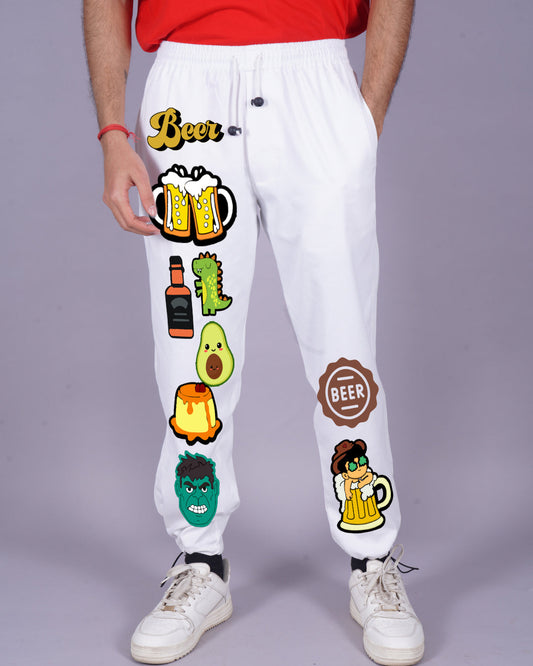 Men White Adjustable Cargo Pants for Foodies